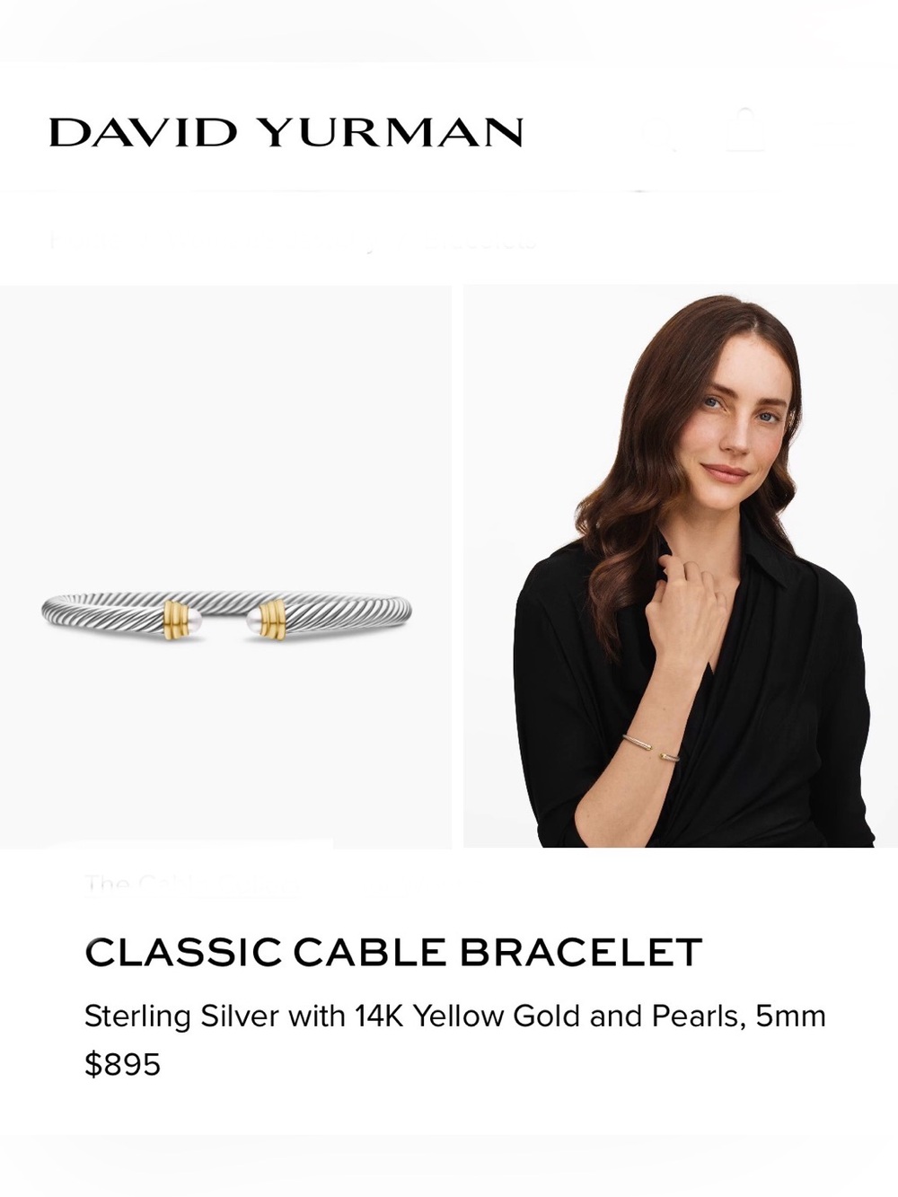 David Yurman bracelet, silver, and 14 karat